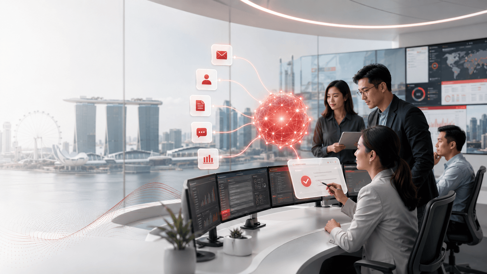 RedDot Assist operations team supervising a managed Agentic AI workflow in Singapore